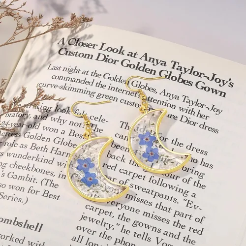 Miniatura 8 de Forget-Me-Not and Queen Anne's Lace Pressed Wildflower Earrings Pressed Flower Earrings Handmade Drop and Dangle Earrings Gift for Woman