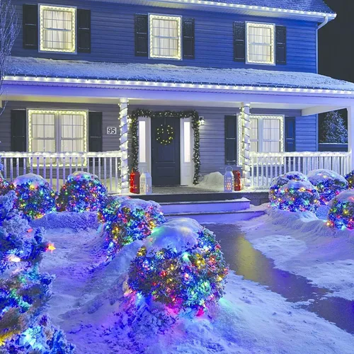 Miniatura 7 de HISHINY Red de luces LED de Navidad para exteriores, 5 x 5 pies, 100 luces LED de cable verde, conectables para interiores y exteriores, cadena