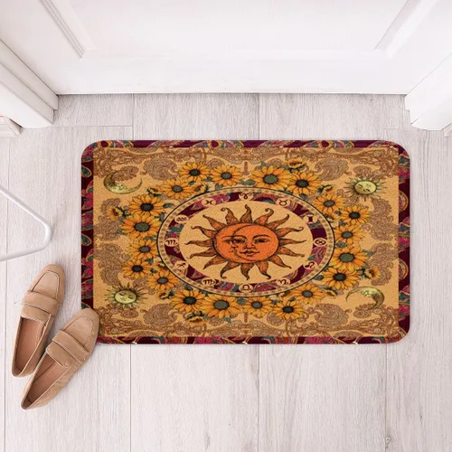Miniatura 4 de Erosebridal Alfombra de baño amarilla de sol y luna de 16 x 24 pulgadas, alfombra de área de girasol, vintage, indio, bohemio, floral, alfombra