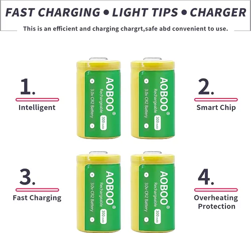 Miniatura 4 de 4 pilas CR2 15270 de 3 voltios 300 mAh + cargador de batería recargable rápido de 3 V CR2 baterías CR2-4