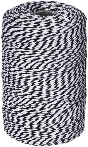Miniatura 2 de Cordel de algodón blanco y negro de 656 pies, cuerda de regalo para manualidades, envoltura, fiesta, hornear y vacaciones negro y blanco