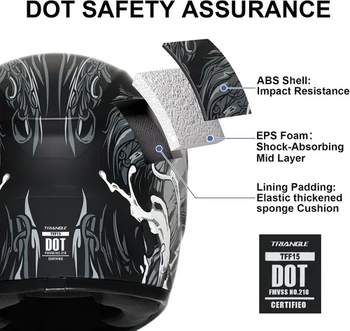Miniatura 3 de Triangle Casco de moto integral "Graffiti Cross" Street Bike [DOT], M Gris