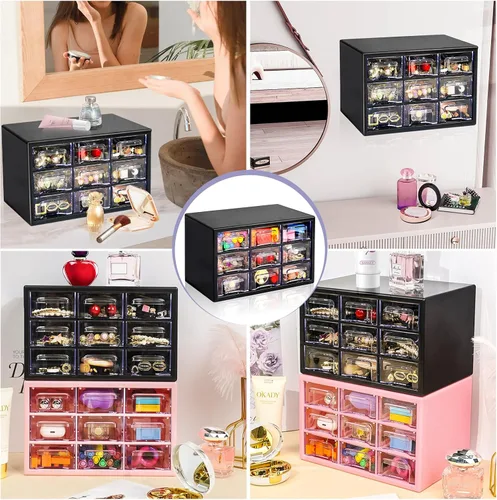 Miniatura 6 de Organizador de almacenamiento de escritorio con 9 cajones, gabinete apilable de escritorio para manualidades, caja de almacenamiento transparente
