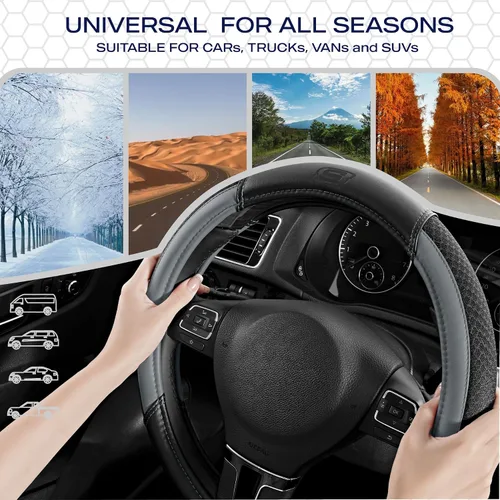 Miniatura 7 de Skechers Funda de cuero para volante refrigerada por aire, ajuste universal de 14 pulgadas, 1/2-15 pulgadas, protector de volante de automóvil