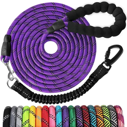 Miniatura 43 de Correa de perro de cuerda de 3 pies: correa resistente con gancho giratorio bloqueable, hilos reflectantes, bungee y asa acolchada - Correa