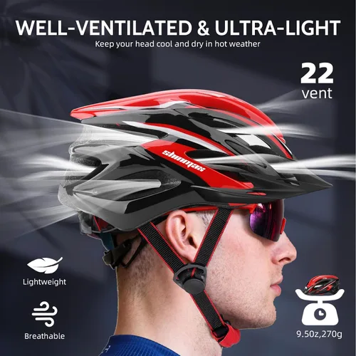 Miniatura 8 de Casco de bicicleta para hombre y mujer, casco de bicicleta Shinmax con luz trasera y visera desmontable Negro/rojo/blanco