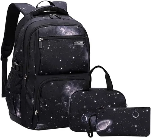 Miniatura 16 de JiaYou Mochila de galaxia con patrón espacial para niños, primaria, junior, escuela secundaria, mochila para computadora portátil, azul azul