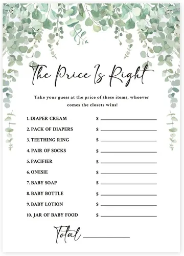 Baby Shower Games Price is Right, tarjeta de juegos de la selva, suministros de fiesta de revelación de género, suministros de fiesta de baby Color 1