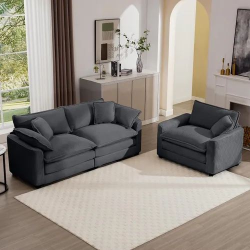 Miniatura 10 de Juego de sofá de 2 piezas de gran tamaño para sala de estar, sofá biplaza y sofá individual, asiento modular modular profundo de pana cómodos sofás