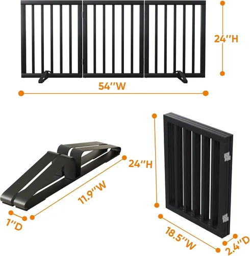 Miniatura 5 de Puerta plegable negra para mascotas de 18-55 pulgadas para escaleras y puertas, valla de puerta para cachorros