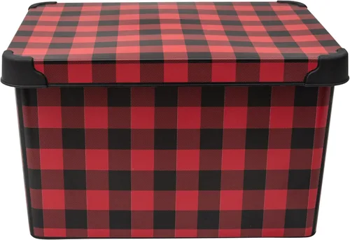 Miniatura 6 de Simplify Contenedor de almacenamiento de diseño a cuadros, bolsa de Navidad, organizador de decoraciones de decoración navideña, diseño de cuadros