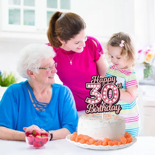 Miniatura 6 de Decoración para pastel de cumpleaños 30 con purpurina rosa Let's Glow Crazy Party Theme Decor Supplies Men Women Happy Birthday 30 Anniversary Party
