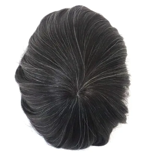 Miniatura 12 de Unidad de reemplazo de cabello súper natural para hombre, cabello sedoso, tupé, inyección de cabello humano real, pelo liso natural, peluca #1B