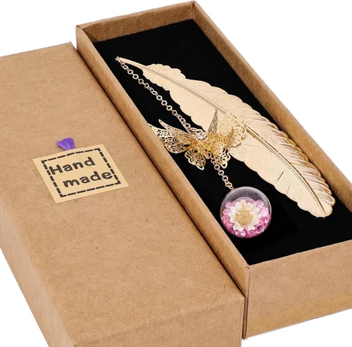 Miniatura 10 de Toirxarn Marcapáginas de Pluma Dorada para Mujeres con Colgante de Mariposa y Caja de Regalo – Ideal para Amantes de los Libros, Bibliotecarios