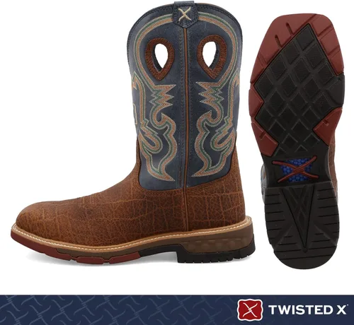 Miniatura 2 de Twisted X Botas de trabajo para hombre Lite Western de 12 pulgadas, botas de trabajo de cuero de grano completo con plantilla moldeada en X trenzado