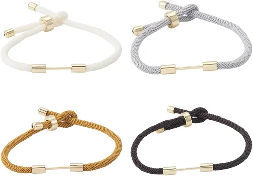Miniatura 35 de 10 piezas de pulseras de cordón de nylon torcido para hacer joyas ajustables con deslizadores con accesorios de latón dorado para accesorios