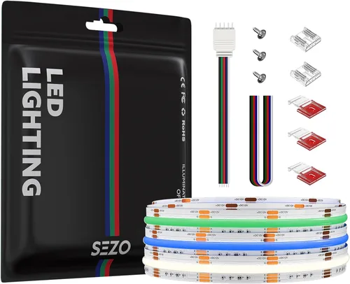 Miniatura 19 de SEZO RGBW COB LED Tira de luces RGB+blanco cálido 3000K 16.4FT/5M DC12V 896LEDs/m 0.472 in ancho FCOB RGBWW Flexible de alta densidad Uniforme Cinta