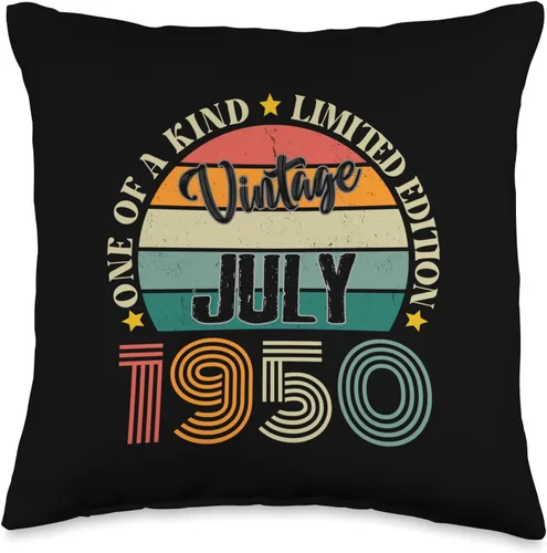 Vintage Birthday Retro Limited Edition Retro Gifts 74 Year Old Vintage July 1950 74th Birthday Retro Throw Pillow, 16x16, Multicolor
