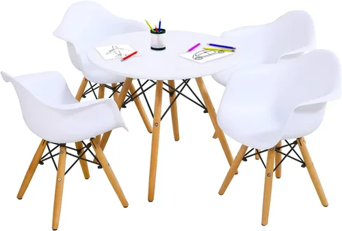 Costzon Juego de mesa y silla para niños, juego de mesa de estilo moderno de mediados de siglo con sillones para niños pequeños, juego de mesa de