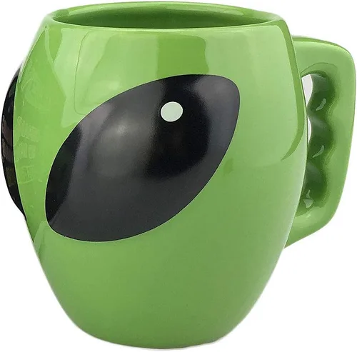 VanEnjoy Taza de café de cerámica con forma de cerámica esmaltada verde brillante, taza de café de té, universo espacial 3D, OVNI conspicuo