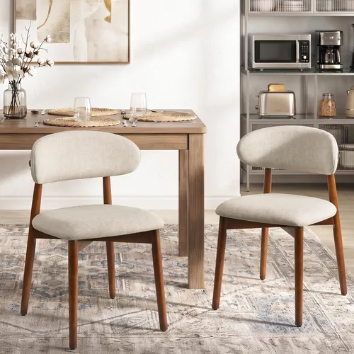 Miniatura 22 de Juego de 2 Sillas de Comedor de Madera Modernas Tapizadas en Tela, Sillas de Cocina de Mediados de Siglo Moderno, Sillas de Comedor de Granja