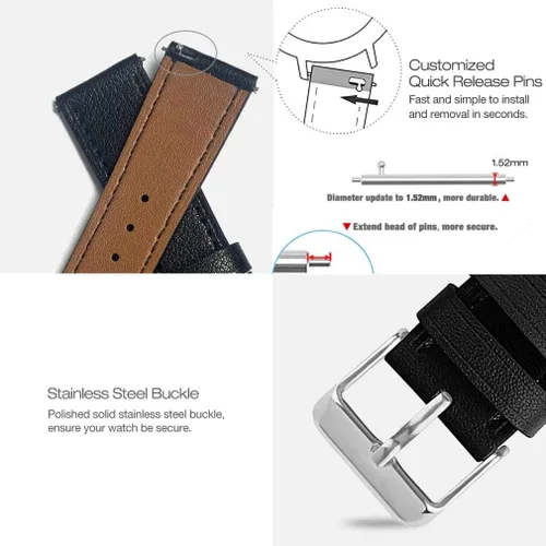 Miniatura 4 de Abanen Correa de reloj de 0.787 in para Garmin Venu Sq/Venu 2 Plus/Vivoactive 6/5, correa de cuero de liberación rápida para Vivoacvit 3, Forerunner