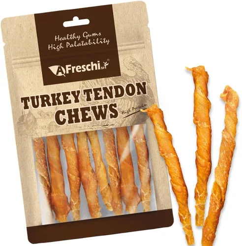 Miniatura 15 de AFreschi Tendones de Pavo para Perros, de Origen Estadounidense, Golosinas Saludables para Perros, Masticables para Cachorros Sin Cuero Crudo