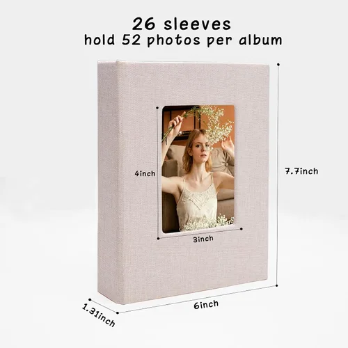 Miniatura 5 de Álbum de fotos pequeño de 5 x 7 pulgadas, paquete de 2 libros de fotos de lino, cada mini álbum de 26 páginas tiene capacidad para 52 fotos, carpeta