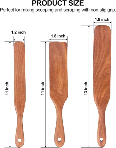 Miniatura 7 de Juego de 3 espátulas de madera de teca para masa madre, herramientas de cocina, espátula de pan plana, espátula para utensilios de cocina, juego