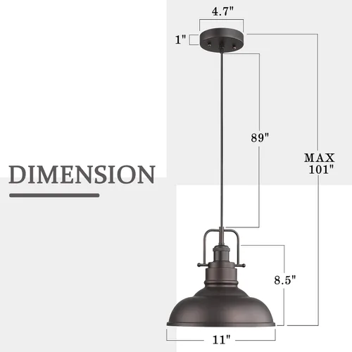 Miniatura 6 de Emliviar YE262M1L-2 ORB - Paquete de 2 luces colgantes de techo para isla de cocina, 1 luz con pantalla de cúpula de metal, acabado de bronce