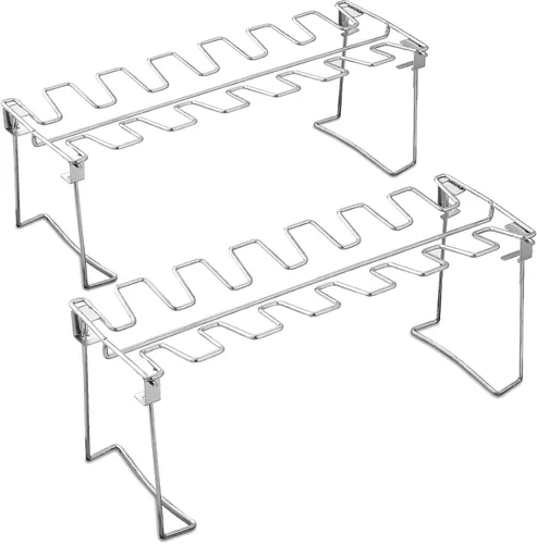 Miniatura 7 de Estante para patas y alas de pollo para horno ahumador, fácil de usar, 14 ranuras, estante para patas de pollo, soporte de ala de pollo de acero