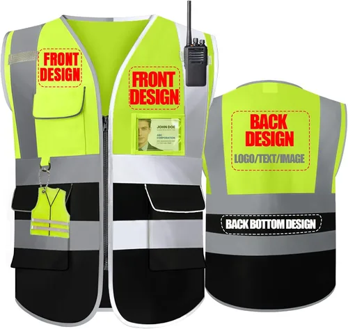 Miniatura 15 de Chaleco de seguridad personalizado BeautyWill con logotipo personalizado Clase 2, chaleco reflectante de alta visibilidad con bolsillos, ropa