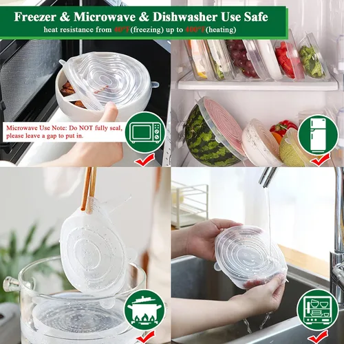 Miniatura 5 de Tapas elásticas de silicona, paquete de 12 tapas de silicona reutilizables para almacenamiento de alimentos, cubiertas de silicona sin BPA