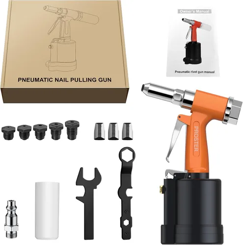 Miniatura 8 de Proster Remachadora neumática – Pistola de remache neumática de 5 boquillas, 3924LBF Tirando Heavy Heavy Air Pop Riveter 3/32", 1/8", 5/32", 3/16