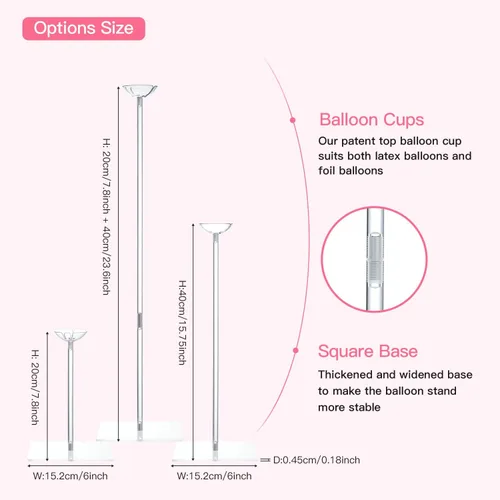 Miniatura 3 de TEKXYZ Soportes de globos de acrílico transparente para mesa, altura ajustable de 15.75 pulgadas, 23.6 pulgadas, 31.5 pulgadas, centros de mesa