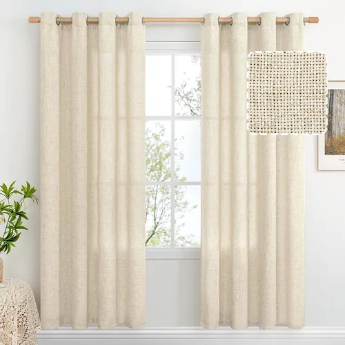 Miniatura 25 de BGment Cortinas de Lino Beige de 63 Pulgadas de Largo 2 Paneles - Tratamientos para Ventanas con Textura de Arpillera Filtrantes de Luz Cortinas