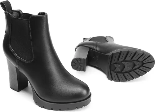 Miniatura 4 de DREAM PAIRS Chelsea - Botas al tobillo para mujer, con plataforma, tacón alto y grueso, con elástico lateral