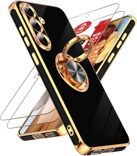 Miniatura 118 de LeYi Funda para Samsung Galaxy S22 Ultra con soporte de anillo giratorio de 360°, soporte magnético, chapado en oro rosa, borde protector para Negro