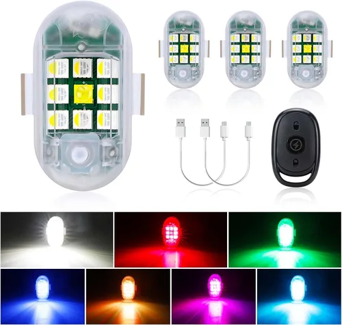 Miniatura 8 de 4 Piezas Luces Estroboscópicas Inalámbricas con Control Remoto - MIRUNNY 7 Colores Alta Luminosidad Anti Colisión Luces Intermitentes Recargables