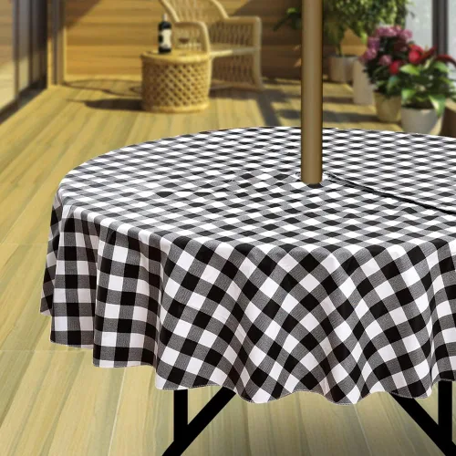 Miniatura 19 de Hipinger Vinyl Round Fitted Tablecloth with Zipper and Umbrella Hole, Outdoor Oil Waterproof Stain Resisteant PVC Table Cover 40-44 Inch, Black