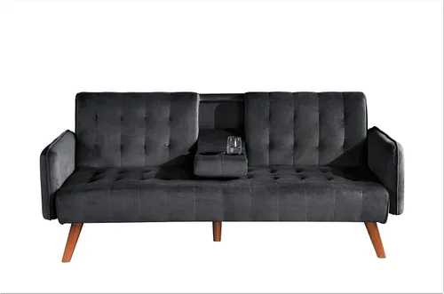 Container Furniture Direct Cricklade - Sofá cama futón tapizado de terciopelo moderno de mediados de siglo para sala de estar con consola central y