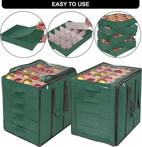 Miniatura 2 de ProPik Cajas de Almacenamiento de Adornos Navideños con Divisores - 5 Bandejas Separadas - Soporte para Adornos - Mantiene 100 Adornos Navideños