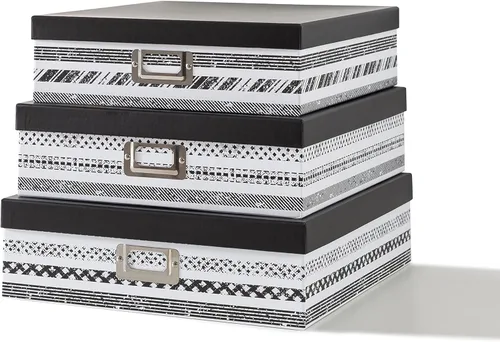 SLPR Cajas de almacenamiento decorativas con tapas para decoración del hogar, juego de 3: almacenamiento de fotos en blanco y negro, cajas de cartón