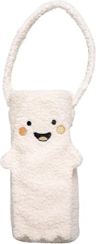 Miniatura 2 de Pearhead Soporte para botella de vino fantasma de Halloween, bolsa de regalo reutilizable de sherpa de felpa con cara sonriente y asa - Lindo regalo