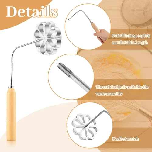 Miniatura 4 de 6 piezas de molde de hierro con rosetón con asa Molde de bunuelos Achappam Molde de hierro con rosetón con cabezas intercambiables Herramienta