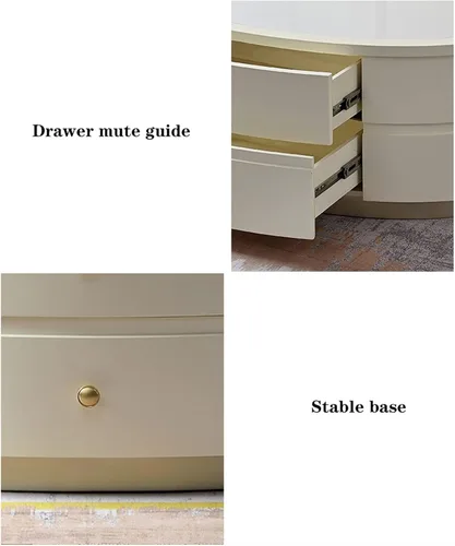 Miniatura 3 de Mesa de té para sala de estar, mesa de centro moderna con mesa única y base estable, mesa de sofá ovalada con 2 cajones grandes para sala de estar