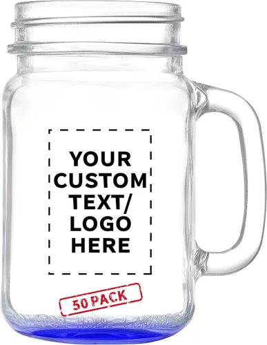 Miniatura 10 de DISCOUNT PROMOS Libbey Mason frascos personalizados con asas, 16 onzas, juego de 10, paquete personalizado a granel, estilo tradicional, alto