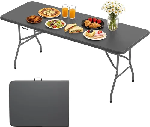 Miniatura 17 de BestOffice Mesa de picnic plegable de 4 pies, mesa de plástico para campamento, cerradura de mesa plegable para eventos de fiesta, color marrón
