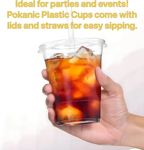 Miniatura 3 de Plastic Clear Cups [12 oz] with Lids and Straws [10 Set] Disposable Cold Beverage Drinking Iced Coffee Water Juice Tea Party Travel Cafe School