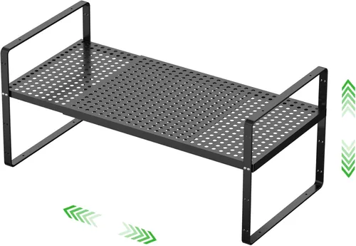Miniatura 11 de Estante de Almacenamiento de Gabinete Expandible Organizador Apilable para Cocina Baño Despensa Especias Alacena Café Encimera Hogar Oficina Blanco